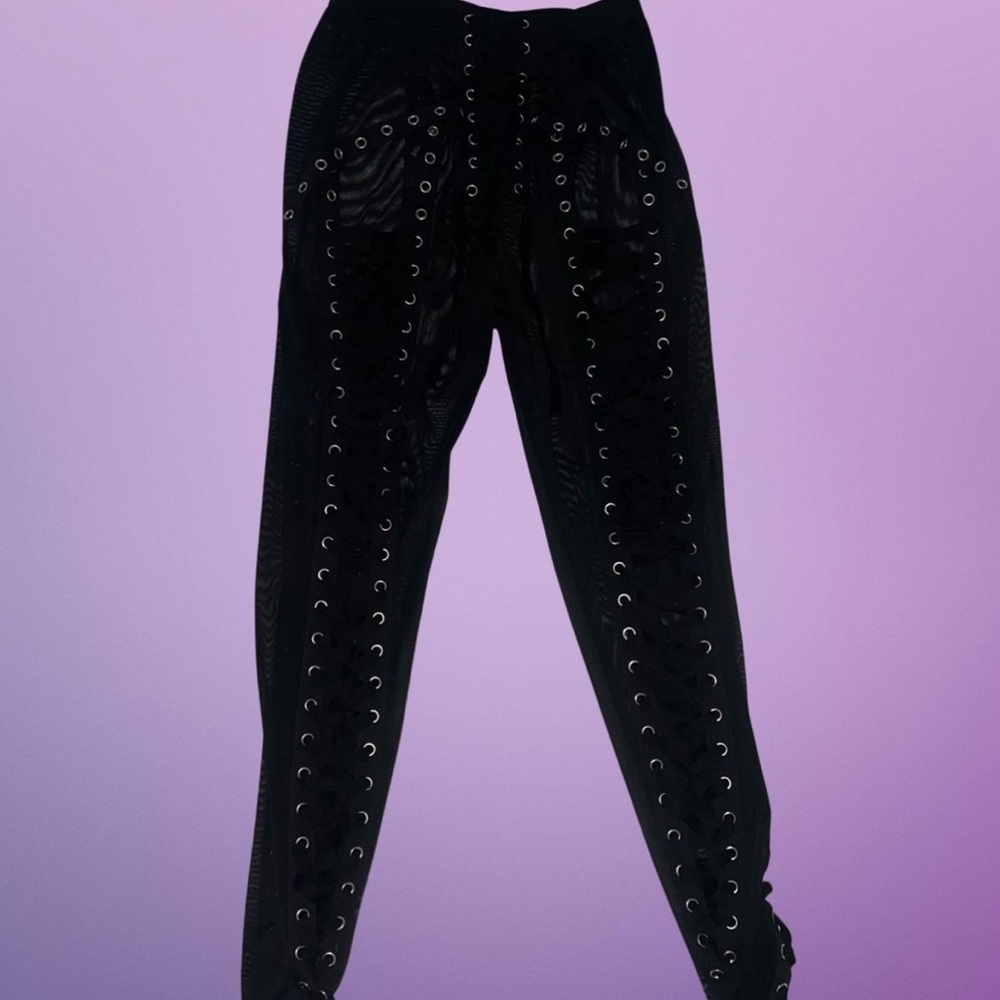 sexy black strappy pants